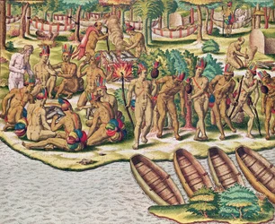 Americae Tertia Pars, Beratung vor einem Feldzug gegen die Feinde (Seite 432), 1563